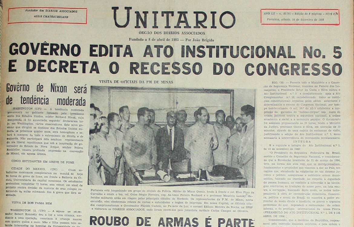 Alto da capa do Unitário de 14 de dezembro de 1968
