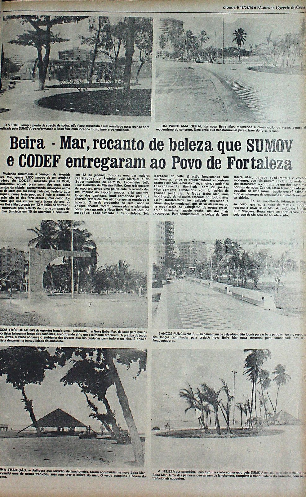 Página do Correio do Ceará de 18 de janeiro de 1979 com seis fotos da Beira-Mar