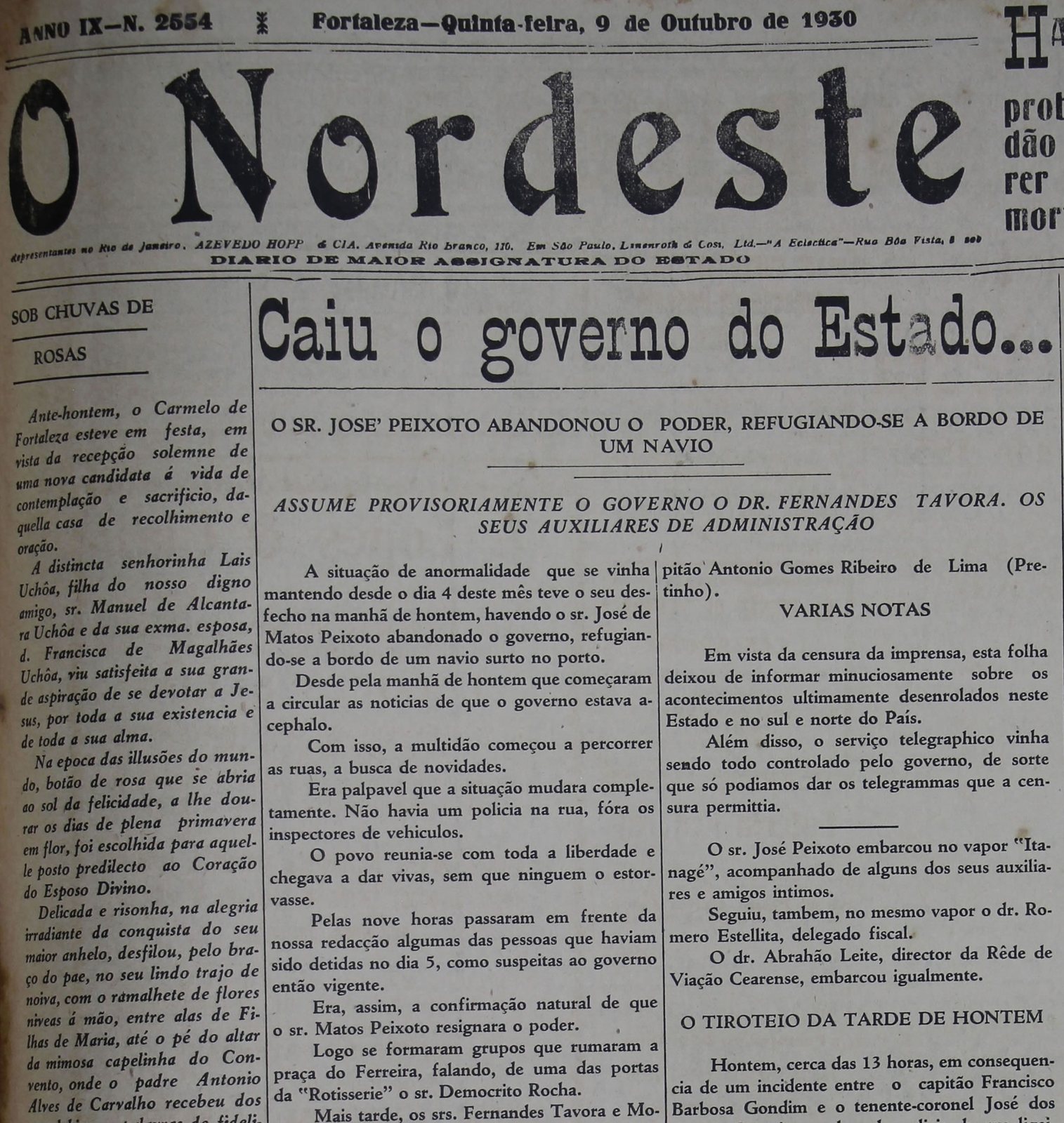 Capa d'O Nordeste de 9 de outubro de 1930