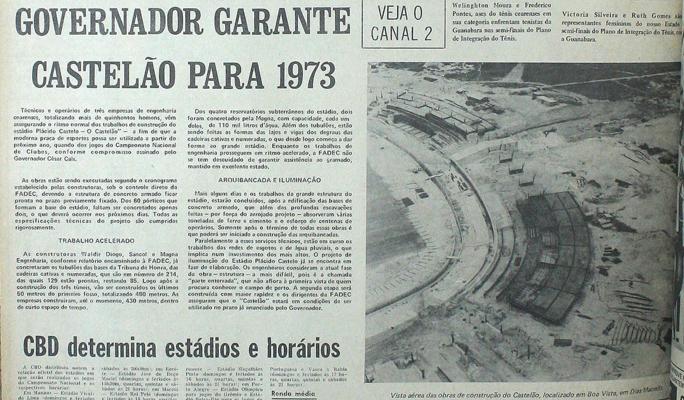 Vista aérea das obras do Castelão, Jornal de Sábado de 2 de setembro de 1972