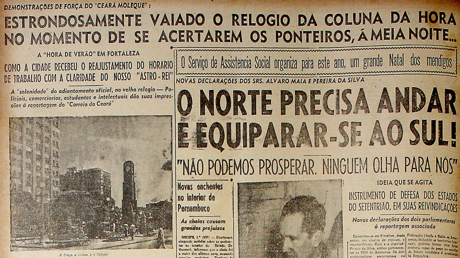 Alto da página do Correio do Ceará com a manchete sobre a vaia e a foto da Coluna da Hora