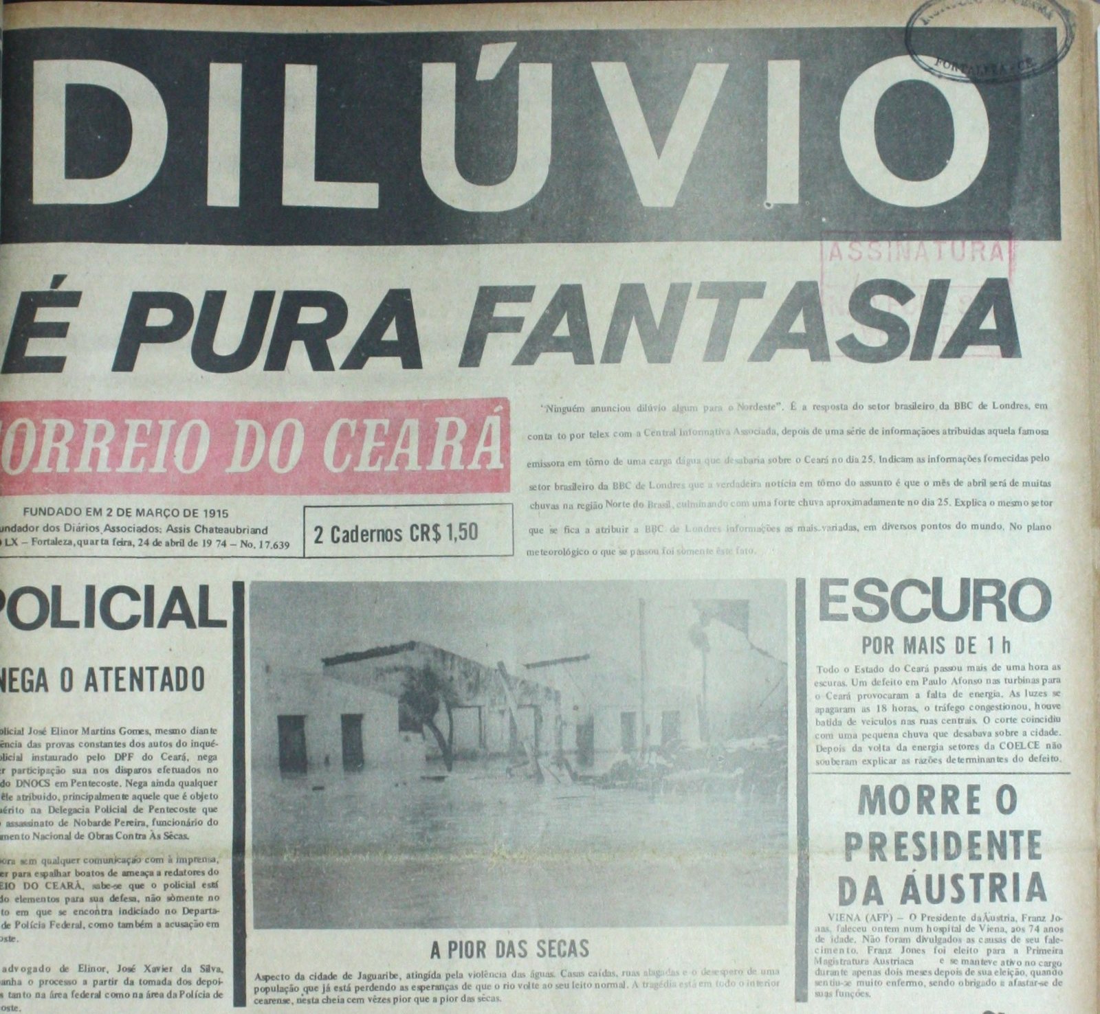 Capa do Correio do Ceará de 24 de abril de 1974