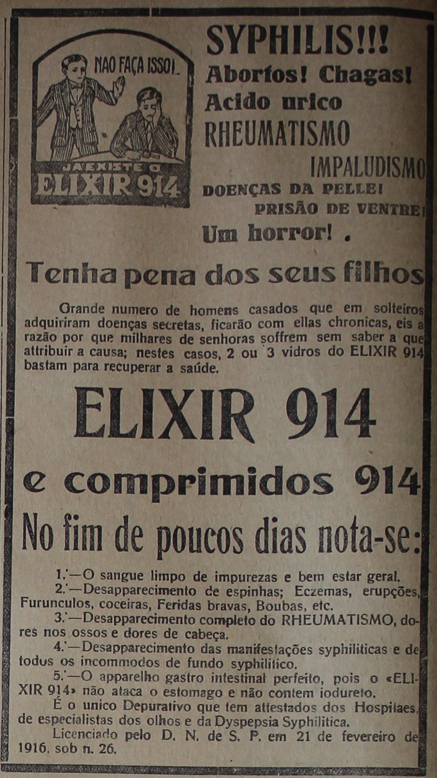Anúncio do Elixir 914 no Correio do Ceará de 26 de fevereiro de 1927