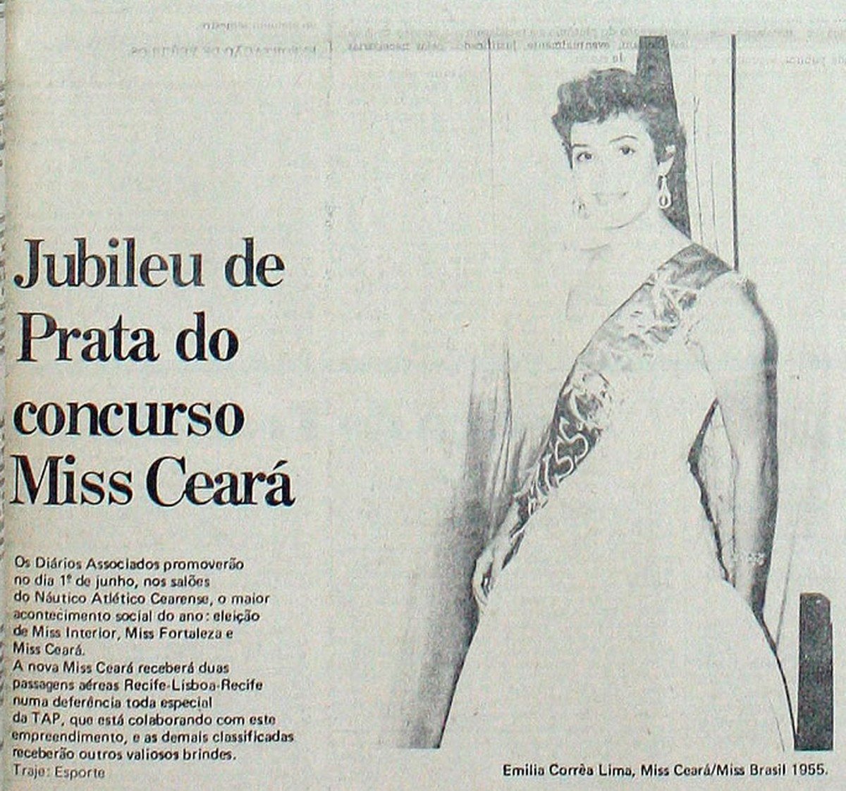 Emília Corrêa Lima, "Miss Ceará/Miss Brasil 1955", no Correio do Ceará de 31 de maio de 1979