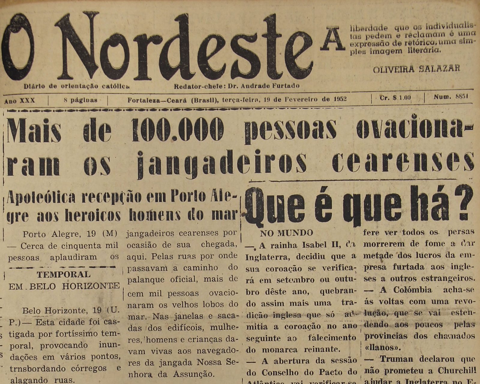 Capa d'O Nordeste de 19 de fevereiro de 1952