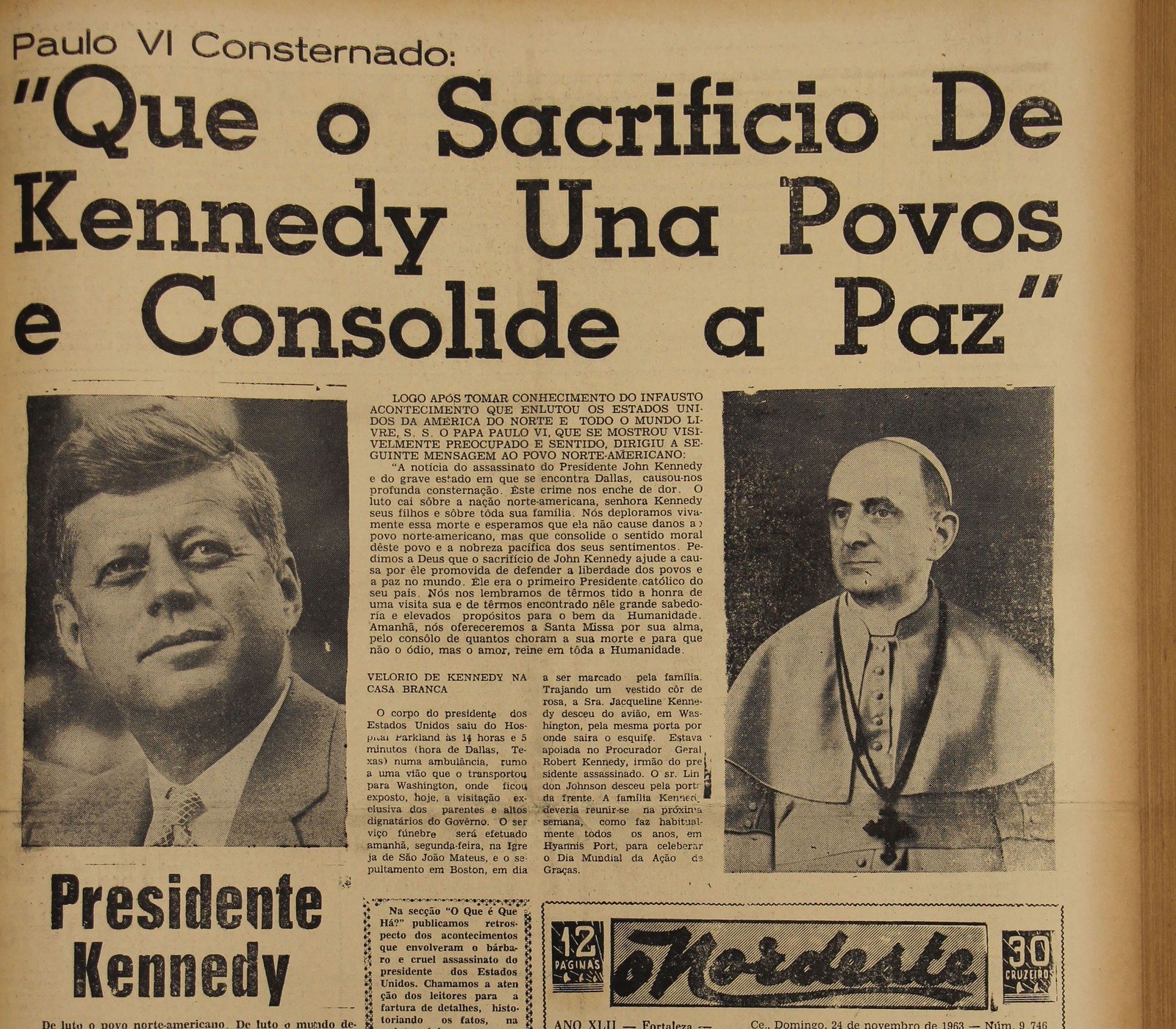 Alto da capa d'O Nordeste com Kennedy e o papa Paulo VI