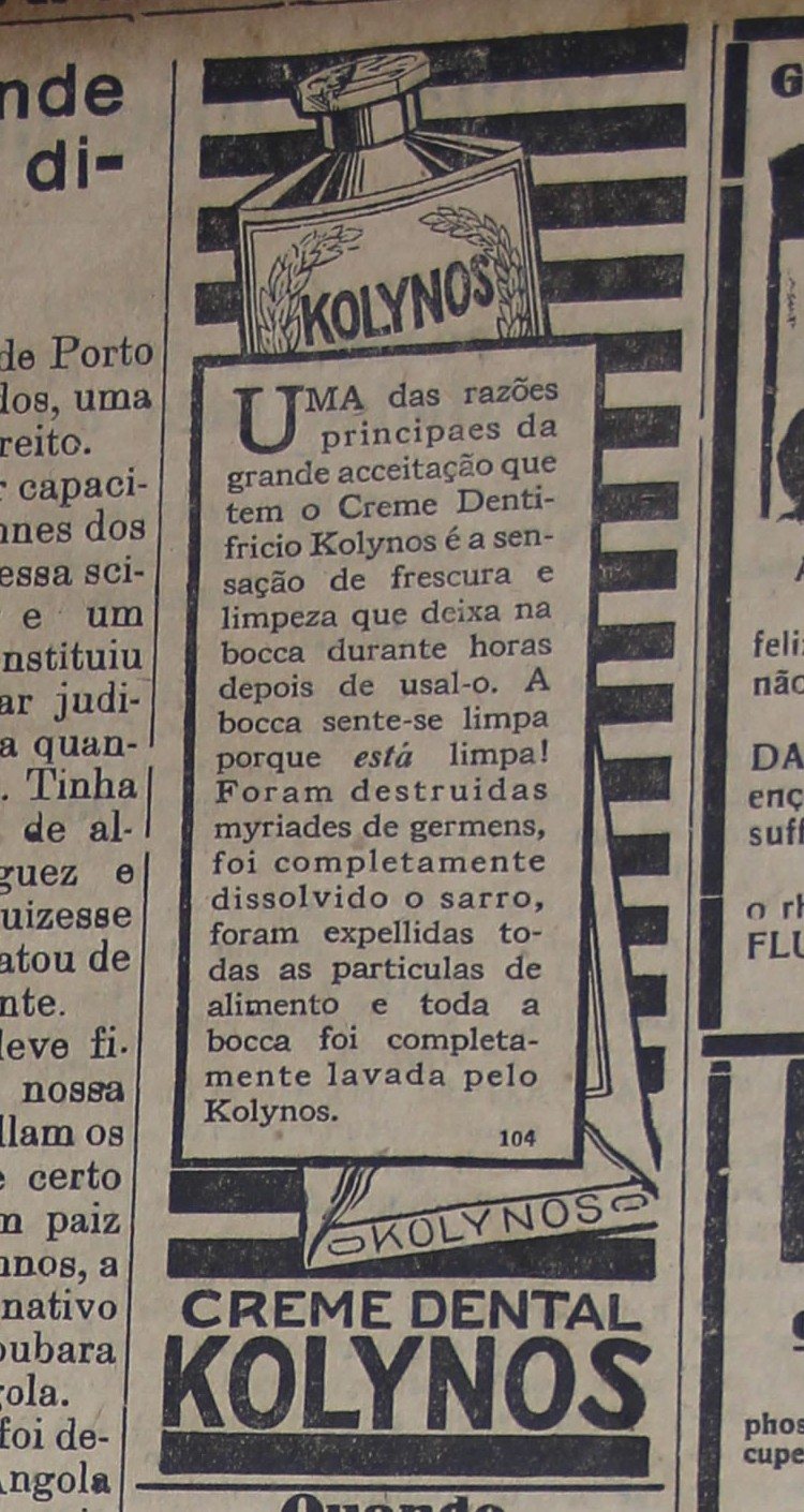 Anúncio do Creme Dental Kolynos no Correio do Ceará de 4 de abril de 1928