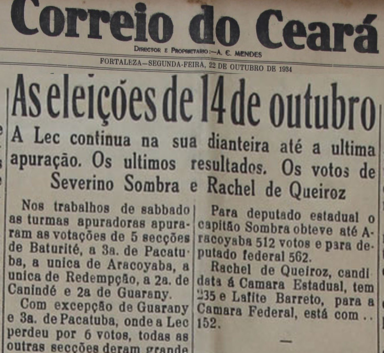 Capa do Correio do Ceará de 22 de outubro de 1934
