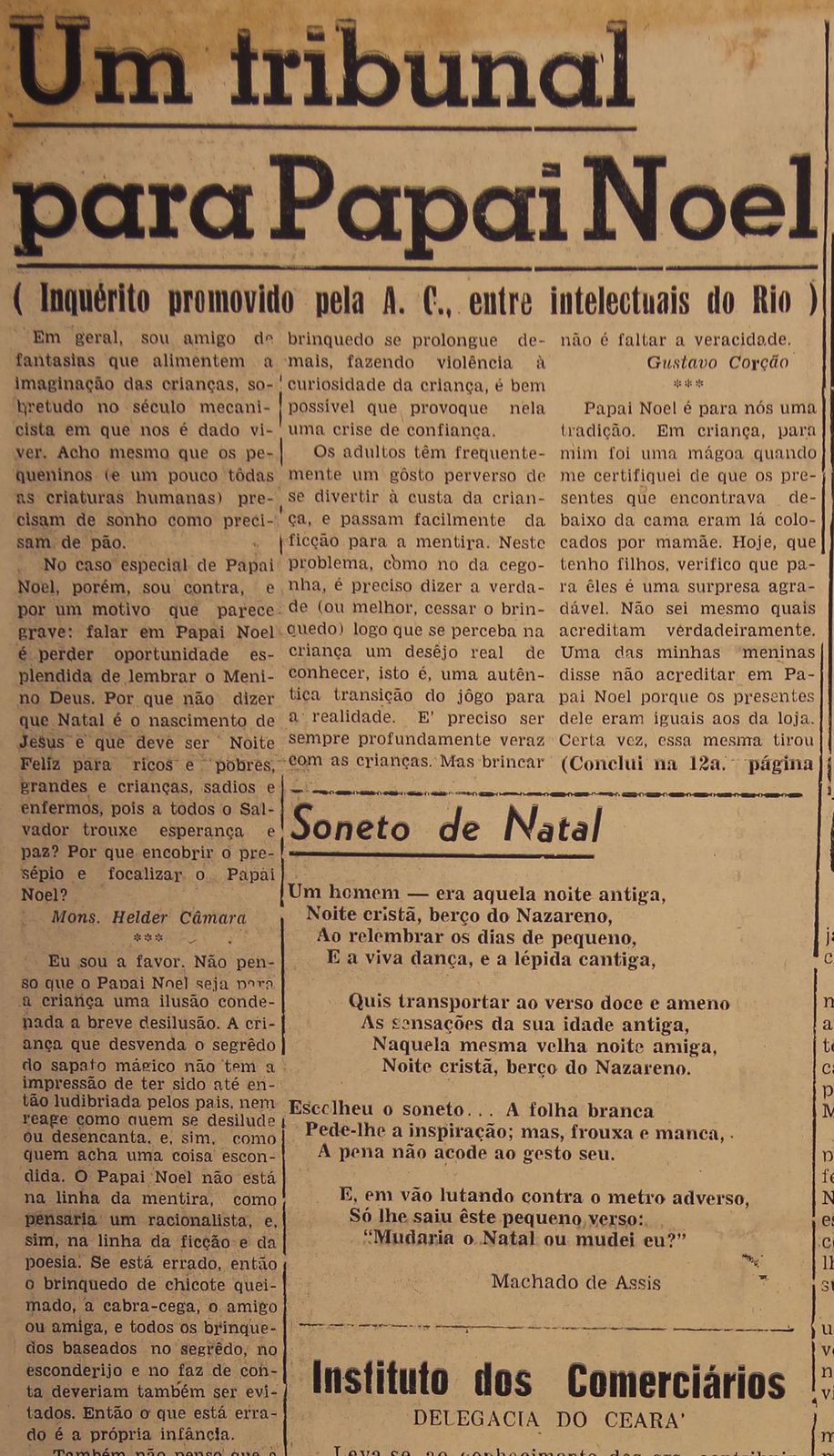Enquete "Um tribunal para Papai Noel" na capa d'O Nordeste de 24 de dezembro de 1951
