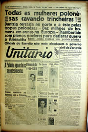 Página do jornal Unitário de agosto de 1939
