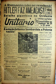 Página do jornal Unitário de outubro de 1939
