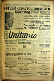 Página do jornal Unitário de outubro de 1939