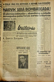 Página do jornal Unitário de maio de 1940