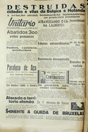 Página do jornal Unitário de maio de 1940