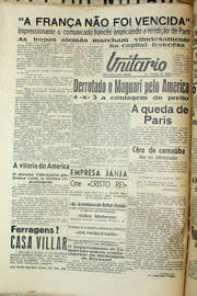 Página do jornal Unitário de junho de 1940