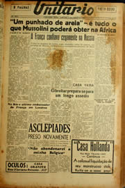 Página do jornal Unitário de agosto de 1940