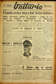 Página do jornal Unitário de outubro de 1940
