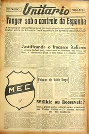 Página do jornal Unitário de novembro de 1940