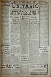 Página do jornal Unitário de setembro de 1941
