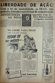 Página do jornal Unitário de setembro de 1941