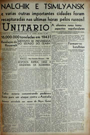 Página do jornal Unitário de janeiro de 1943