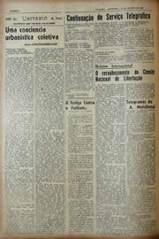 Página do jornal Unitário de agosto de 1943