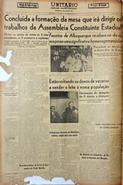 Página do jornal Unitário de fevereiro de 1947