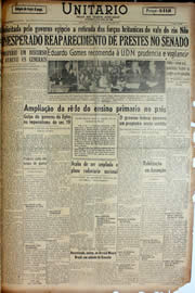 Página do jornal Unitário de agosto de 1947