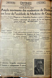 Página do jornal Unitário de agosto de 1947