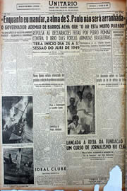 Página do jornal Unitário de setembro de 1949