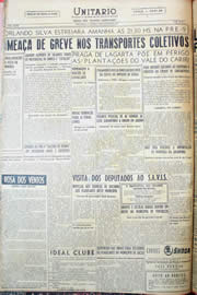 Página do jornal Unitário de janeiro de 1952