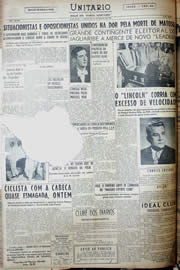 Página do jornal Unitário de fevereiro de 1952