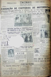 Página do jornal Unitário de fevereiro de 1952